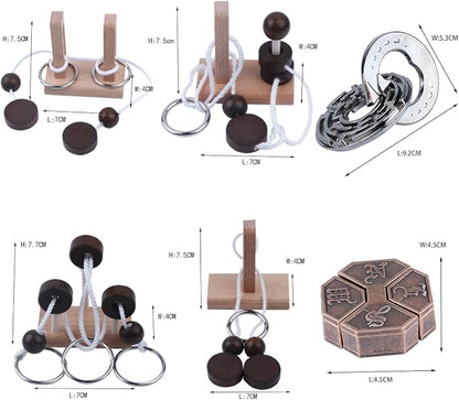 Wooden and Metal 3D Unlock Interlock Assorted Brain Teasers Puzzles，IQ Logic - Image 2