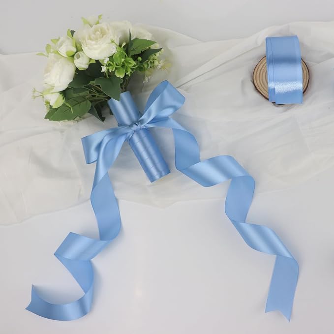 Lake Blue Solid Satin Ribbon 1-1/2 Inch 25 Yards Solid Polyester Fabric Ribbon - Image 6