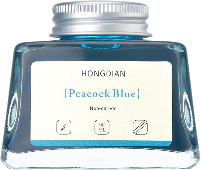 Hongdian Fountain Pen Bottled Ink Peacock Blue Color, 60ml Non Carbon Inkwell - Image 6