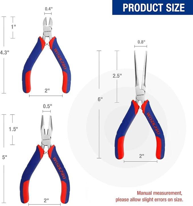 WORKPRO Mini Pliers Set, 3-Piece Small Pliers Tool Kit Includes 4” Diagonal - Image 2