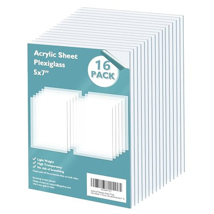 Egofine Plexiglass Sheets Acrylic Sheets 16 Pack of 5x7’’ 0.04 Thick Clear by Egofine