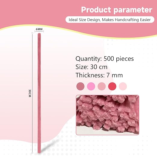 Pipe Cleaners Craft 500PCS 5 Colors Pastel Pink Pipe Cleaners Bulk 30CM Limpia - Image 5