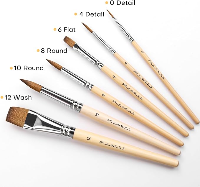 Sable Travel Watercolor Brushes, Fuumuui 6pcs Kolinsky Sable Watercolor Travel - Image 4
