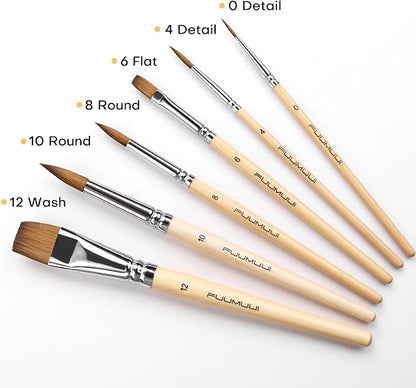 Sable Travel Watercolor Brushes, Fuumuui 6pcs Kolinsky Sable Watercolor Travel - Image 4