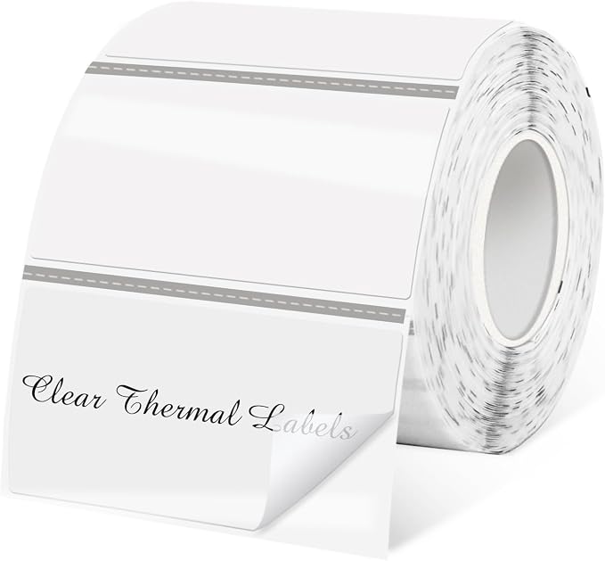 1.25" x 2.25" Transparent Thermal Label Stickers, Waterproof Thermal Printer by Yeachlaing