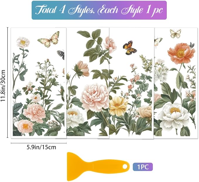 GLOBLELAND 4 Sheets Light Vintage Florals Furniture Transfer 11.8x5.9inch - Image 2