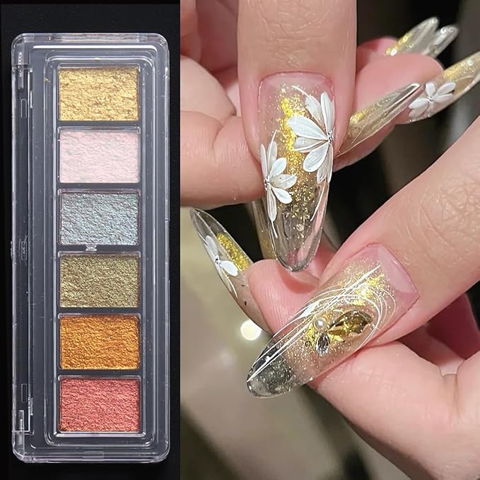 6 Colors Solid Metallic Nail Glitter Powder Set, Holographic Chameleon Sparkly by SUTOKAKA