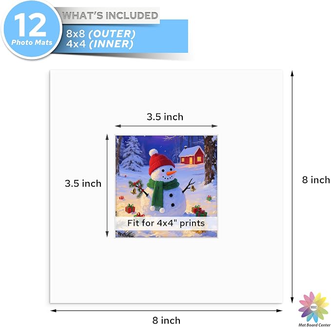Mat Board Center, 8x8 White Mats - Image 2