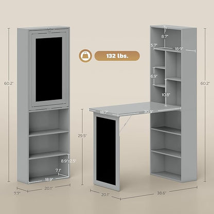 HOMCOM Fold-Out Convertible Writing Table, Wall Mount Desk Cabinet - Image 3