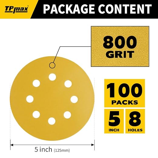 100PCS 5 Inch 800 Grit 125mm 8 Hole Sanding Discs Sandpaper - Image 2