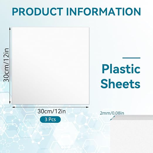 3 Pack White Plastic Sheets 12x12x0.08in Flexible High Tensile Plastic Sheets - Image 2