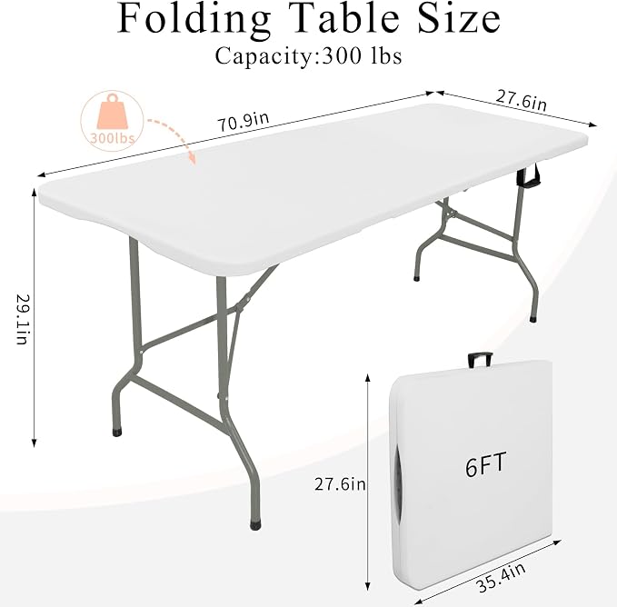 Set of 2 Folding Tables with Carrying Handle Lightweight Rectangular Portable - Image 2