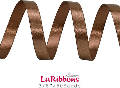 LaRibbons Brown Satin Ribbon 3/8 Inch 50 Yards Thin Luxury Double Faced Mocha - Image 6