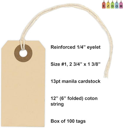 100 Small Manila Paper Tags - Image 2