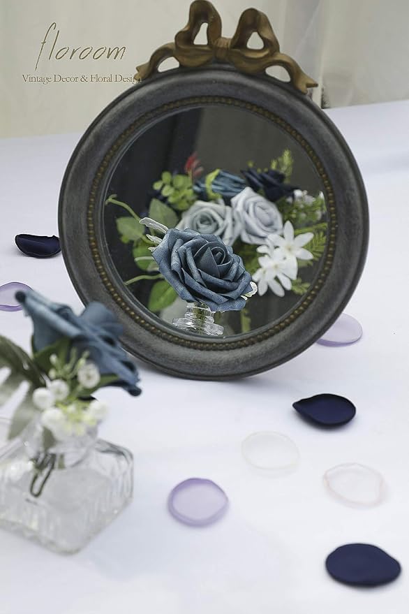 Floroom Artificial Flowers 25pcs Real Looking Blue Ombre Colors Foam Fake Roses - Image 4