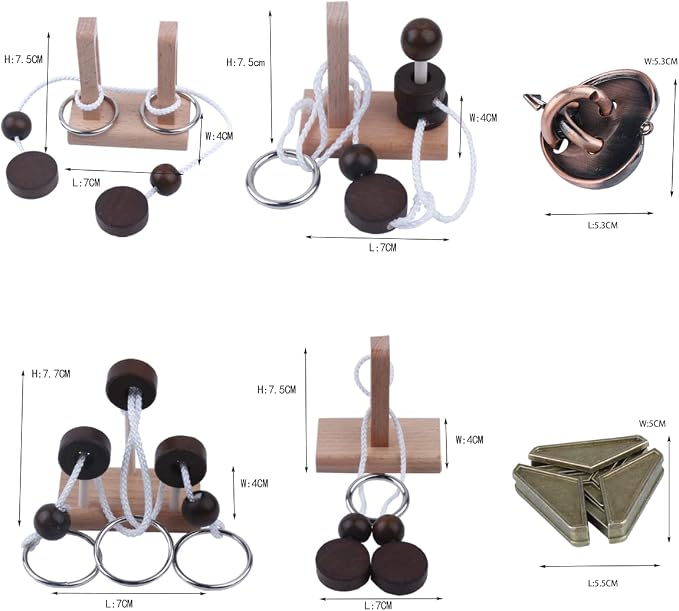 Wooden and Metal 3D Unlock Interlock Assorted Brain Teasers Puzzles，IQ Logic - Image 2