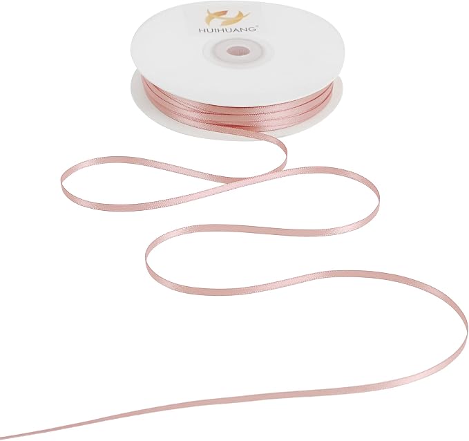 HUIHUANG Rose Gold Ribbon 1/8 inch Solid Color Thin Satin Ribbon 100 Yards by HUIHUANG
