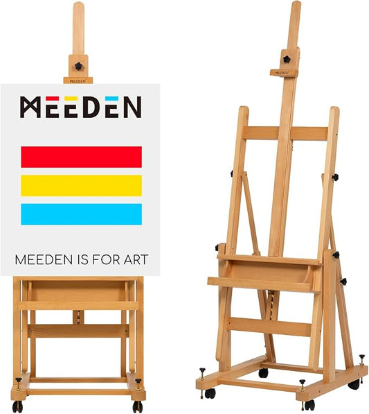 MEEDEN Enlarged Heavy-Duty H-Frame Easel: Artist Solid Beech Wooden Studio Easel by MEEDEN