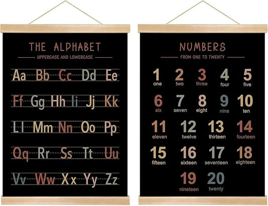Alphabet and Numbers Wall Chart Set of 2, Kids Educational Posters, ABC and by You+found+a+duck
