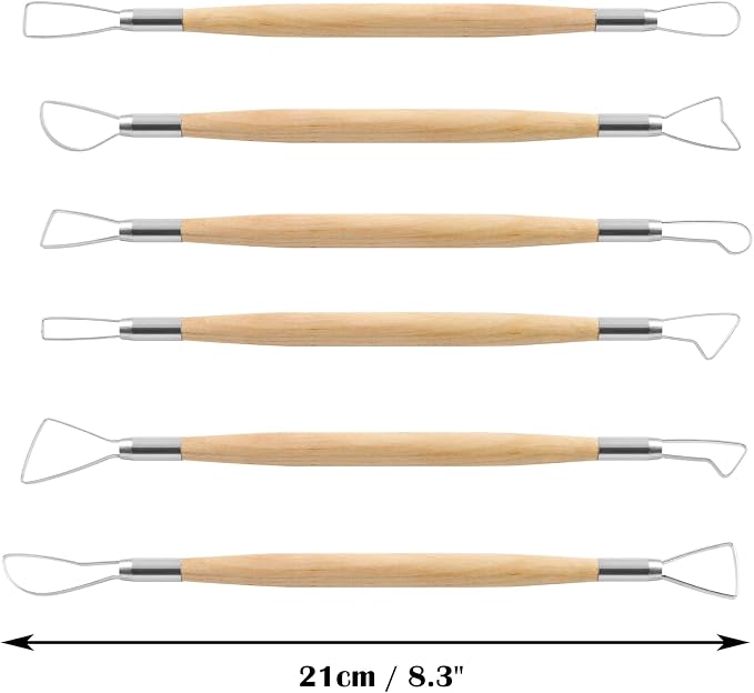 Suiwotin 6pcs Double-Sided Clay Sculpting Tools, Wooden Handle Ribbon Clay Tools - Image 4