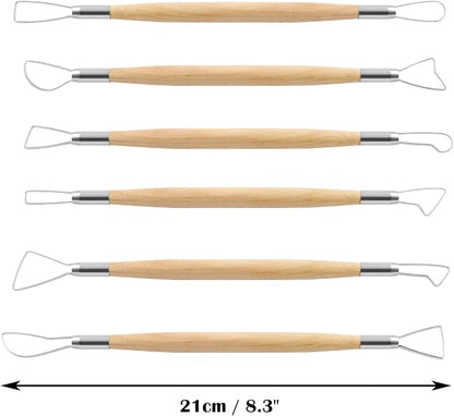 Suiwotin 6pcs Double-Sided Clay Sculpting Tools, Wooden Handle Ribbon Clay Tools - Image 4