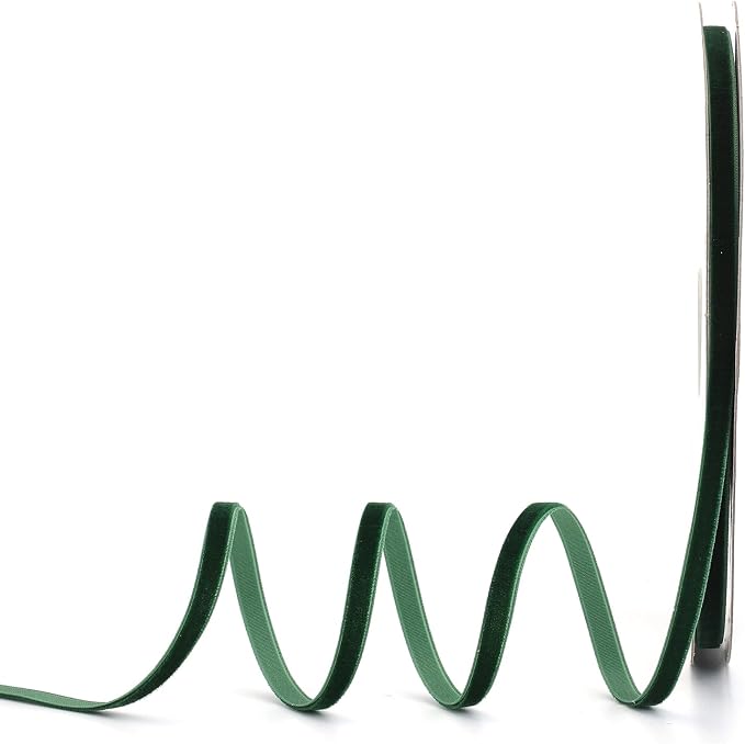 Dark Green Velvet Ribbon, 1/4" W x 20Yd Single Face, Hair Bows, Handmade Craft by Lemon+Park
