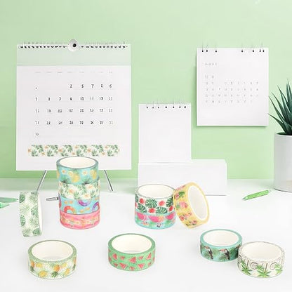12 Rolls Fruits Washi Tapes, Hawaiian Leaves Cactus Masking Tapes, Colorful - Image 7