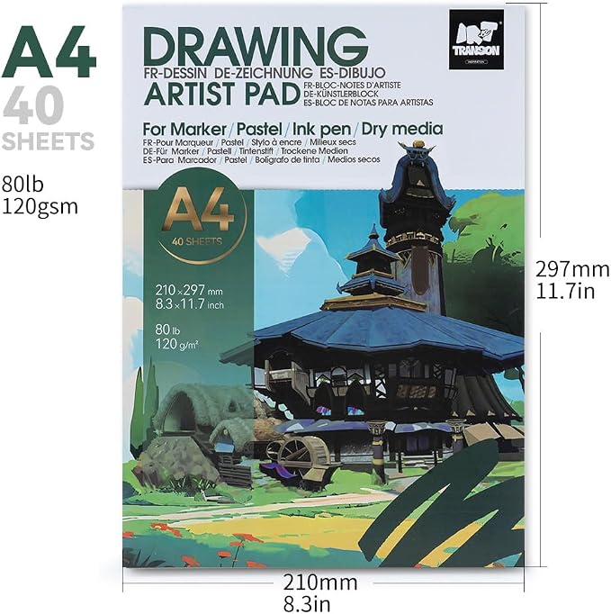 TRANSON Artist Mix Media Sketchbook Marker Pad, 8.3”x11.7” 40 Sheets A4 Art - Image 3