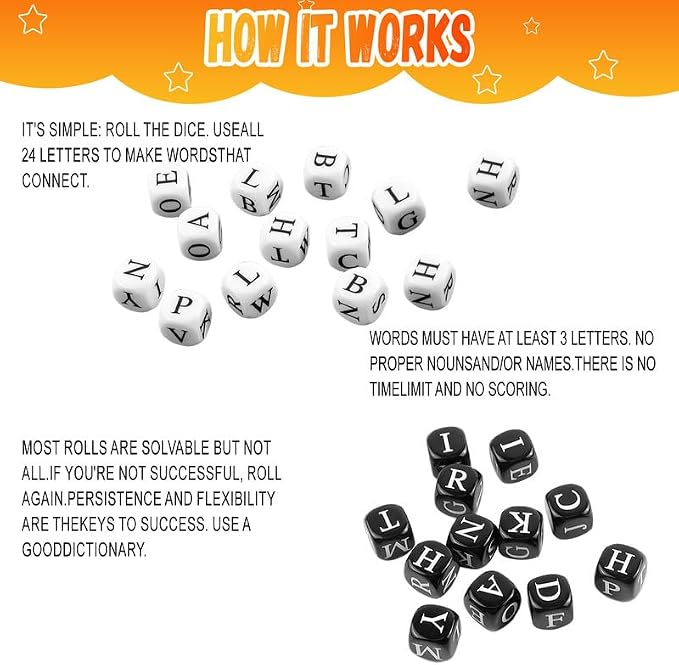 24 Pcs Dice Set, The Crossword Solitaire Game, 6 Sided Dice Crossword Creative - Image 3