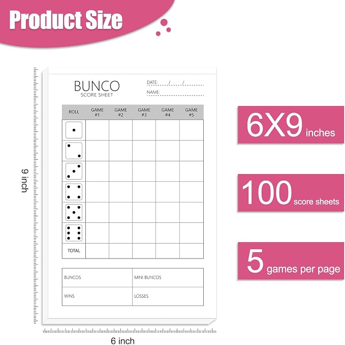 PlayDice Bunco Score Sheets: 100 Single Side Large Print Score Sheets - Image 2