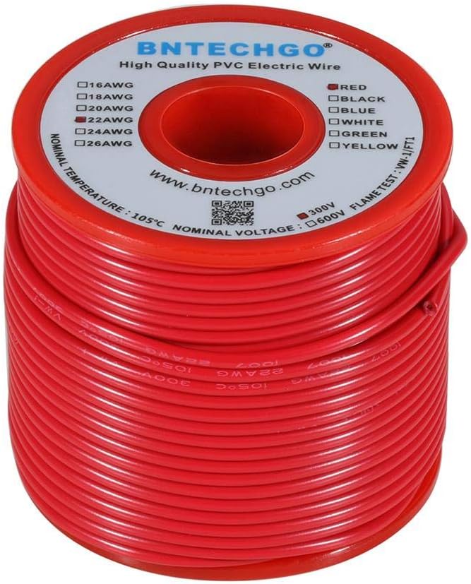BNTECHGO 22 Gauge PVC 1007 Solid Electric Wire Red 100 ft 22 AWG 1007 Hook Up - Image 2