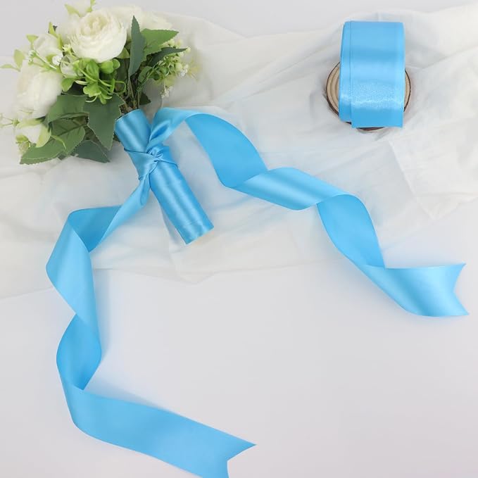 Light Blue Solid Satin Ribbon 2 Inch 25 Yards Solid Polyester Fabric Ribbon - Image 6