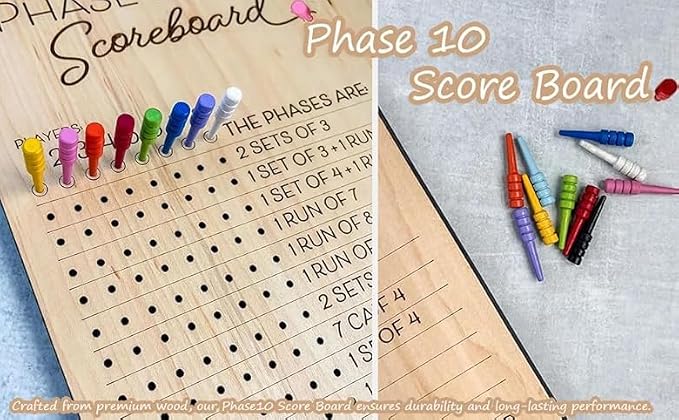 Phase 10 Score Board, 2025 New Wooden Phase 10 Scoreboard and Round Tracker - Image 7