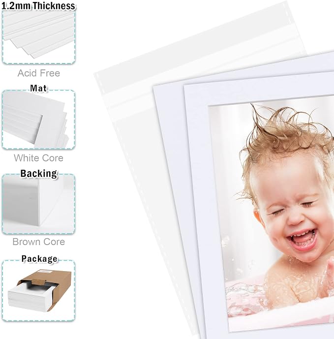 Egofine Pack of 25 White Pre-Cut Mat Board 11x14 Picture Mat - Image 3