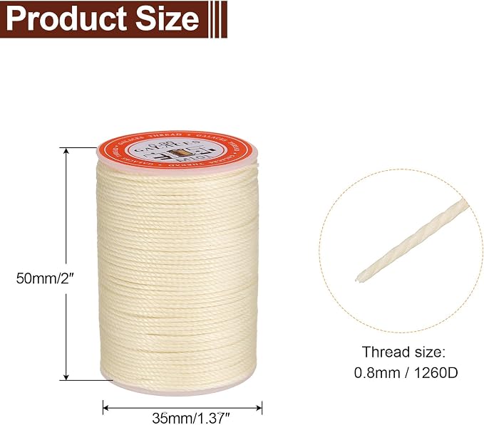 uxcell Round Leather Sewing Waxed Thread, 55m / 60 Yards Wax Polyester String - Image 2