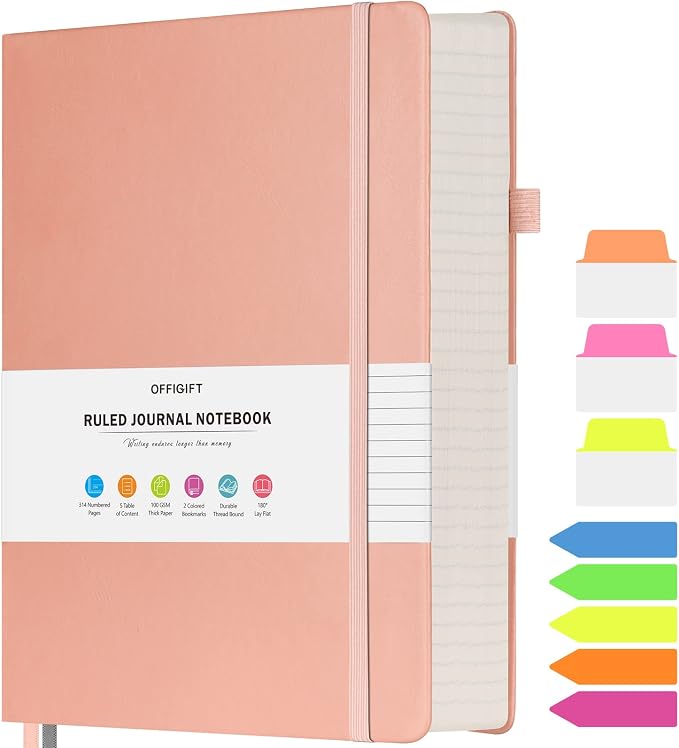 Lined Journal Notebook, Large A5 College Ruled Notebook, 312 Numbered Pages by OFFIGIFT