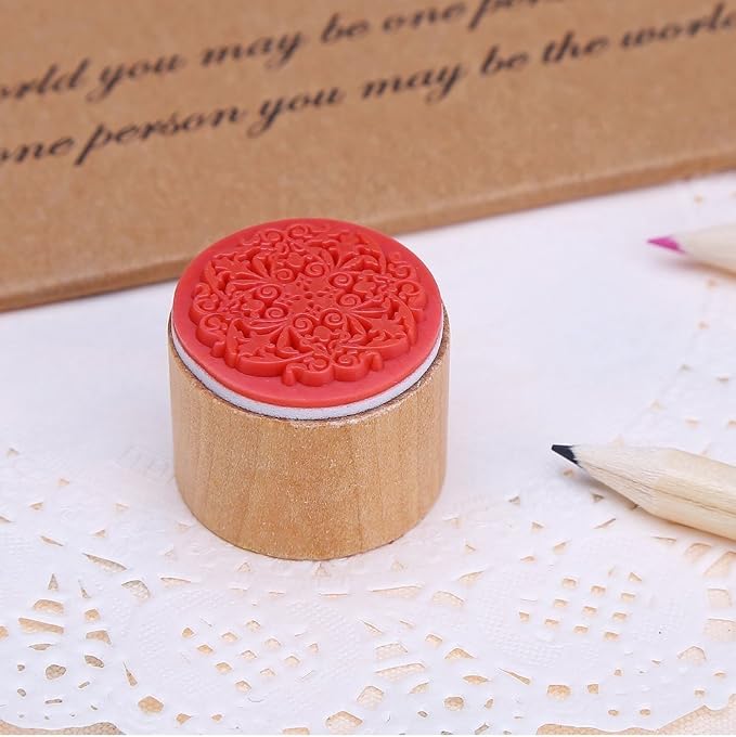 DECORA 6 Pieces Floral Pattern Round Wooden Rubber Stamp - Image 6