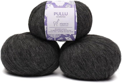 Pullu - Baby Alpaca Merino Wool Yarn Set of 3 Skeins Worsted Weight - Sourced by ALPACAWAREHOUSE