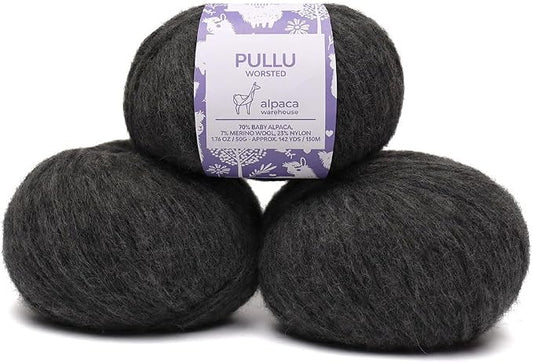 Pullu - Baby Alpaca Merino Wool Yarn Set of 3 Skeins Worsted Weight - Sourced by ALPACAWAREHOUSE