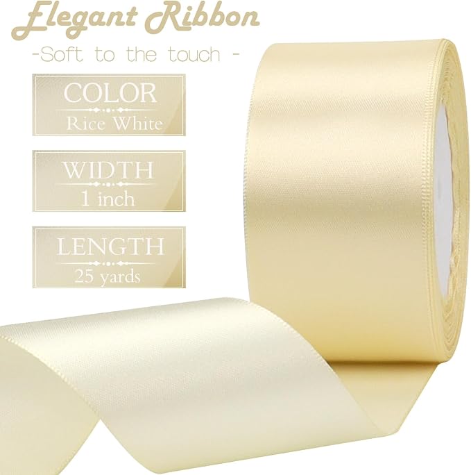 Rice White Solid Satin Ribbon 2 Inch 25 Yards Solid Polyester Fabric Ribbon - Image 3