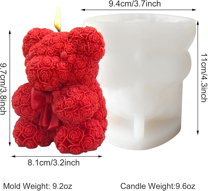 Bowtie Rose Bear Candle Mold 3D Teddy Bear Silicone Mold - Image 4