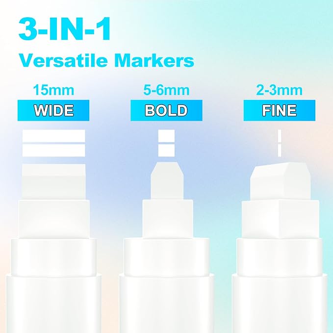 FansArriche Acrylic Paint Markers, 15mm Jumbo Felt Tip, 3 White Waterproof and - Image 2