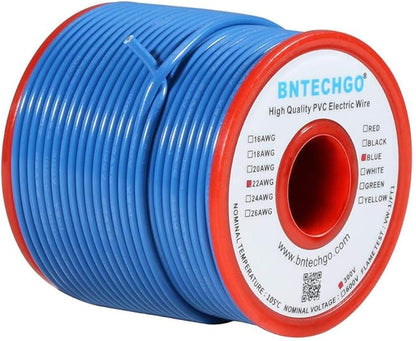 BNTECHGO 22 Gauge PVC 1007 Solid Electric Wire Blue 100 ft 22 AWG 1007 Hook Up by BNTECHGO