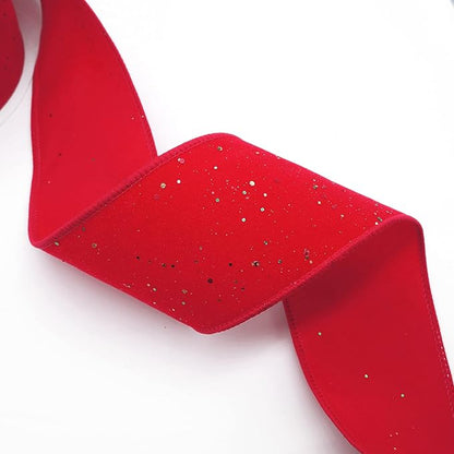CT CRAFT LLC Red Velvet with Confetti Glitter Wired Ribbon 2.5 Inch x 10 Yards - Image 4
