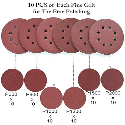 5-Inch 8-Hole Hook and Loop Sanding Discs, 600/800/1000/1200/1500/2000 Fine - Image 3