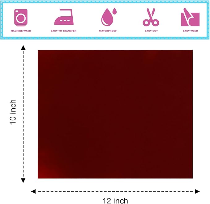 Sheet Metallic Foil Heat Transfer Vinyl Wine red, 12*10*12PCS Bundle Chrome HTV - Image 2