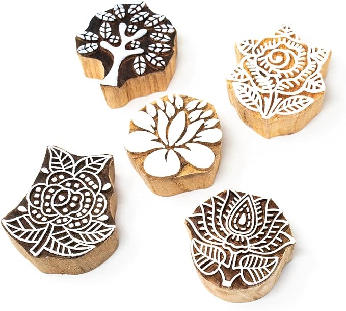 Floral Wood Printing Stamp Block by Hashcart