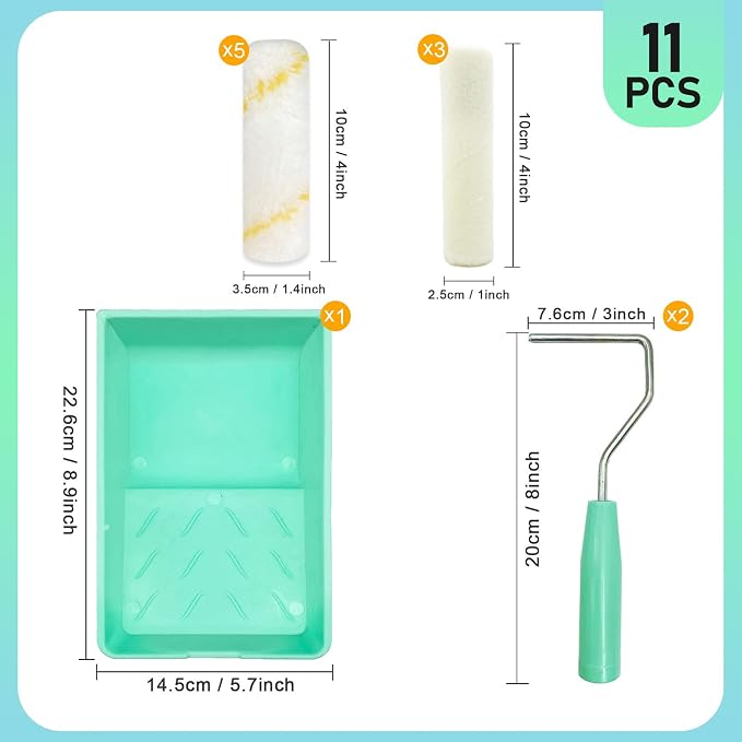 11 Pack Paint Roller Kit, 4 Inch Microfiber Paint Roller Covers, Mini Wool - Image 2