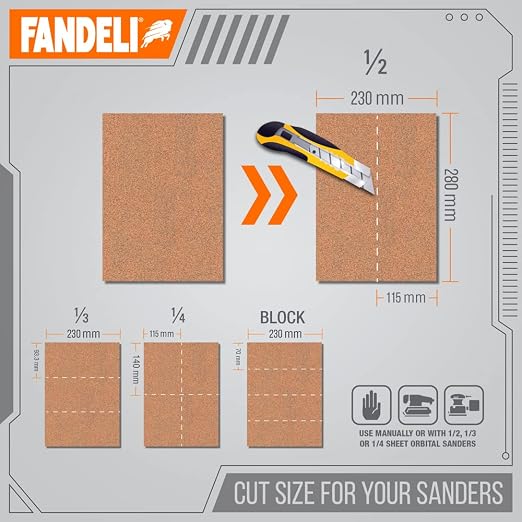 Fandeli | Multi-Purpose Sandpaper | 220 Grit | 50 Sheets of 9'' x 11'' | Ideal - Image 3