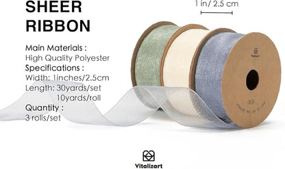 Vitalizart Organza Sheer Ribbon Set 1 inch x 30 Yd Handmade Fabric Ribbons - Image 2
